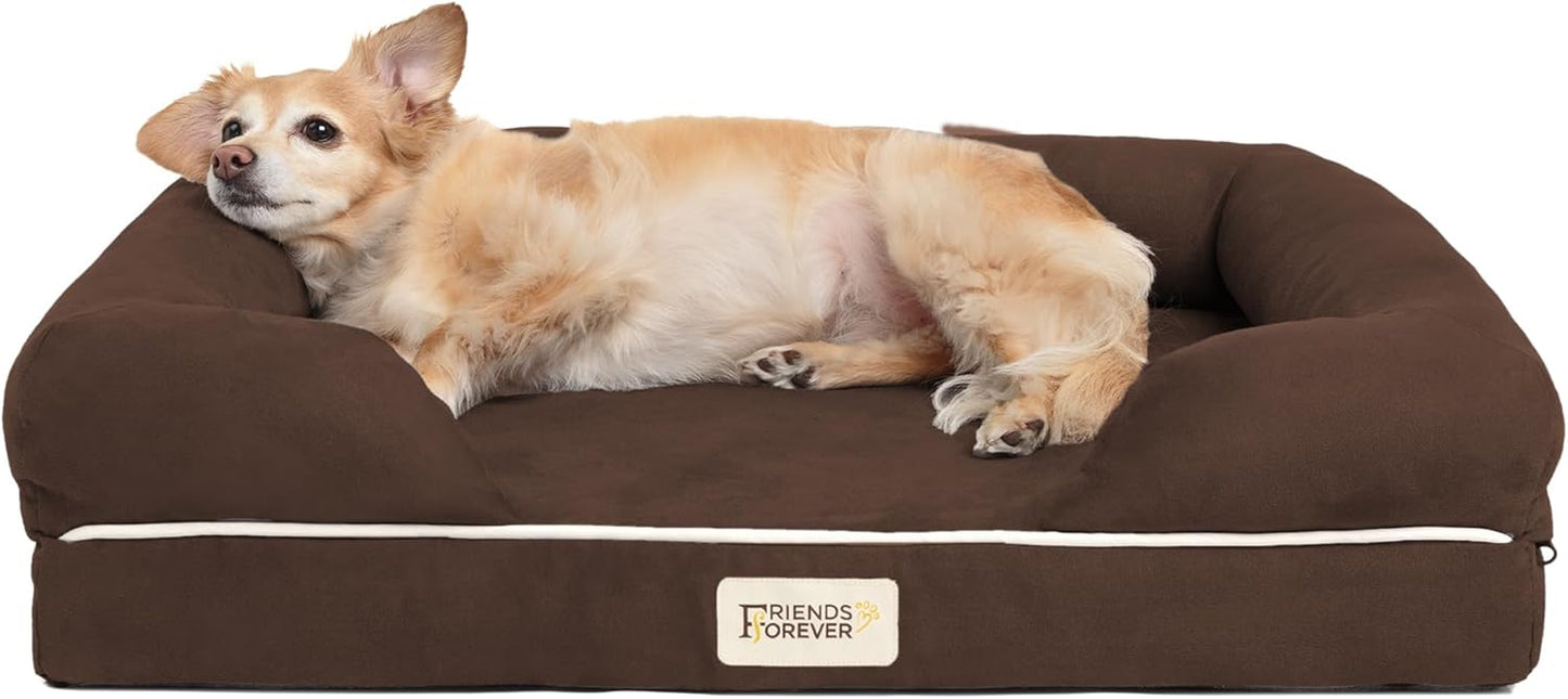 Chester Small Dog Bed - Orthopedic Memory Foam Mattress, Calming Couch, Wall Rim Pillow, Water Resistant, Washable Cover, Non-Slip, Cocoa Brown