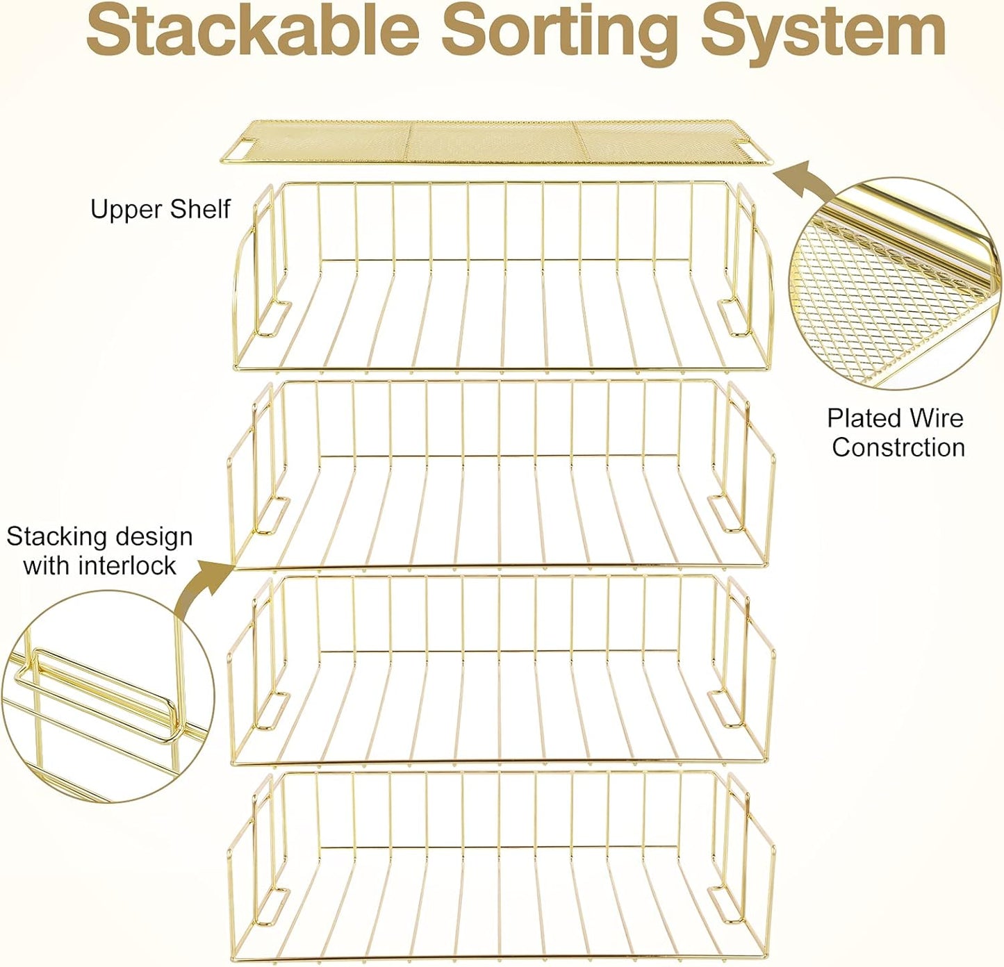 TNELTUEB Gold Paper Organizer for Desk with Pen Holder, 4 Tier Desk Organizers for Home and Office Stackable Letter Tray(Gold)