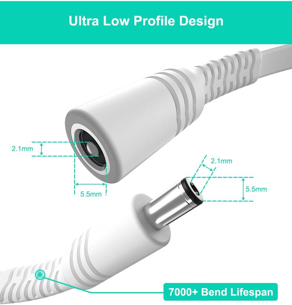 12V DC Extension Cable 30Ft 2Pack,Flat 5.5Mm X 2.1Mm 22 AWG Power Supply Extended Cord,5521 12 Volt Female to Male Barrel Plug Extender Adapter Lead for CCTV Security Camera,Eufy,Tp-Link Tapo