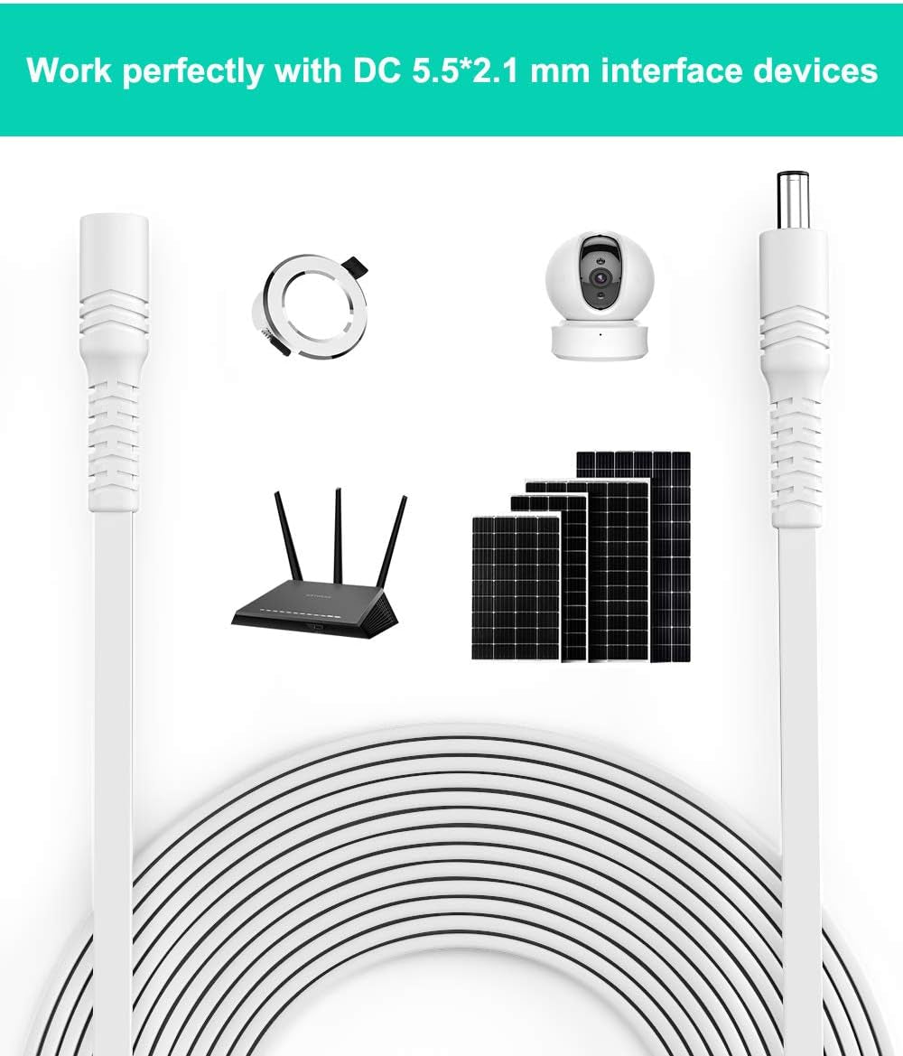 12V DC Extension Cable 30Ft 2Pack,Flat 5.5Mm X 2.1Mm 22 AWG Power Supply Extended Cord,5521 12 Volt Female to Male Barrel Plug Extender Adapter Lead for CCTV Security Camera,Eufy,Tp-Link Tapo