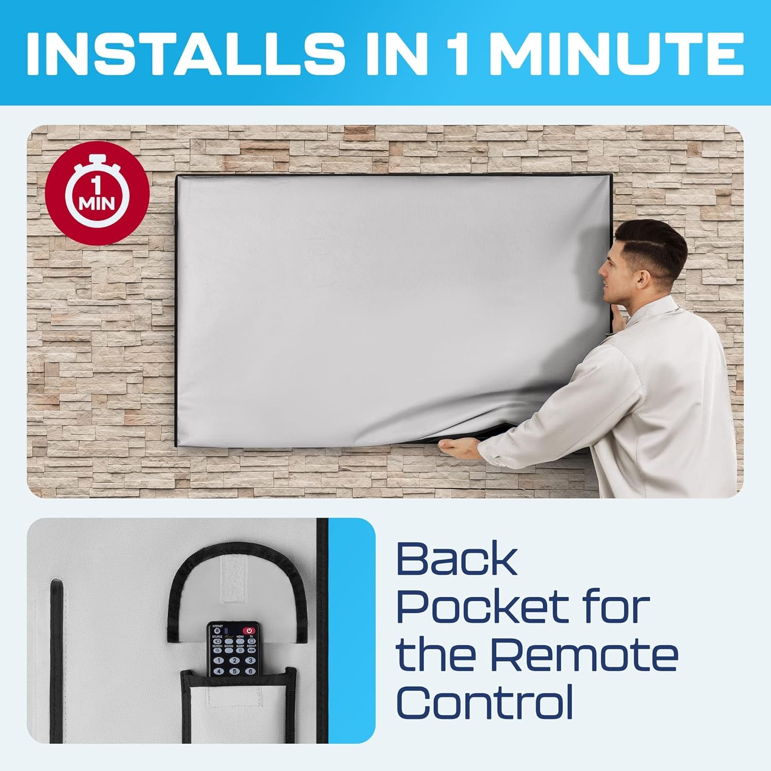 Outdoor TV Cover 50 Inch – Waterproof, Weatherproof TV Enclosures with Smart Shield Screen Protectors, Ideal for Outdoor Use, Moving, and Storage - Gray